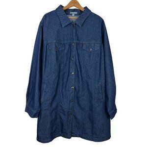 Jessica London Jean Jacket Womens 28W Blue Dark Wash‎ Denim Cotton Longline Plus